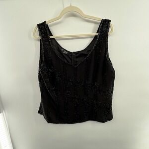 JKara Black Beaded Tank Top 1X Sleeveless Formal Evening Cocktail Plus Size